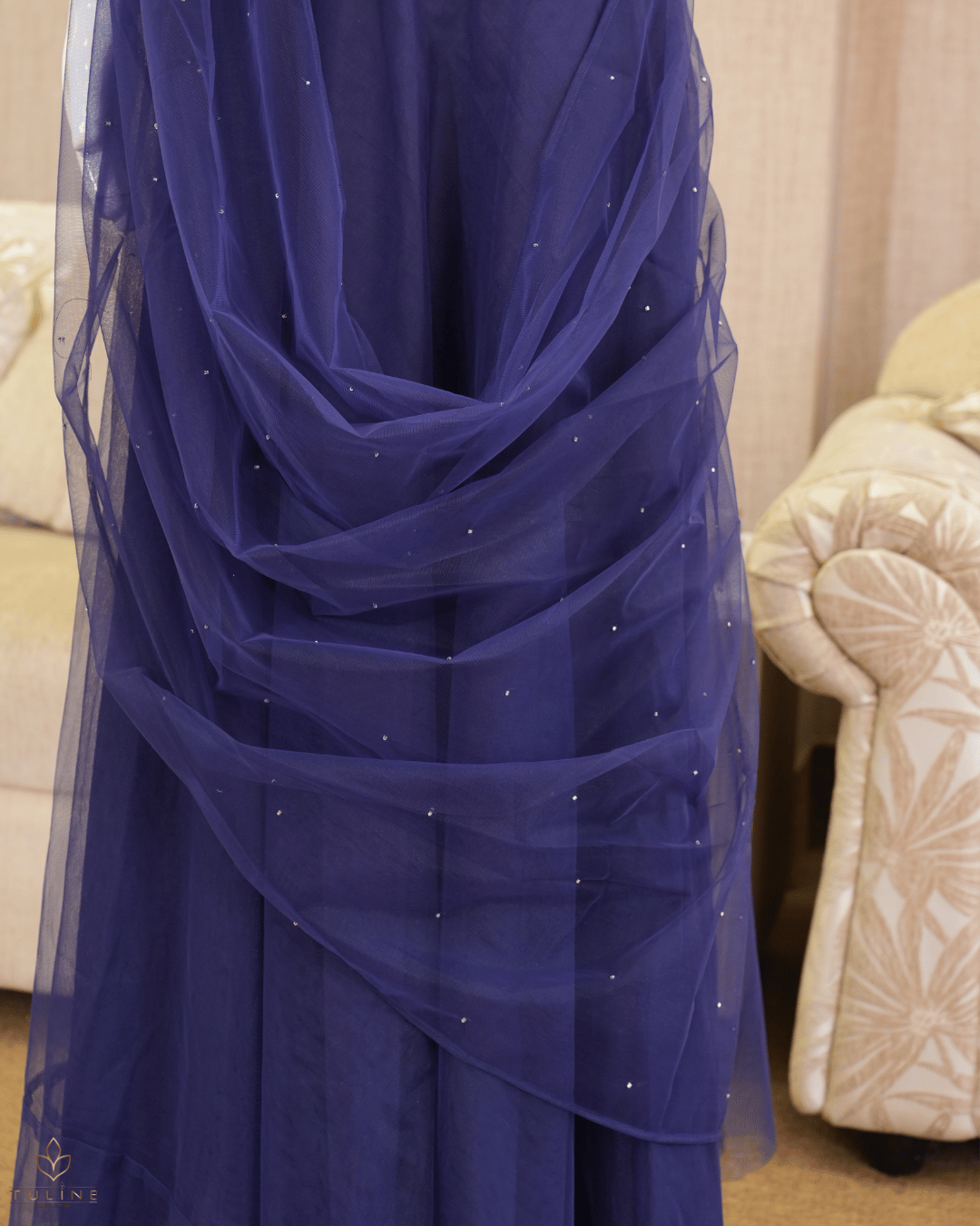 Sophisticated Navy Blue Net Crop Top Lehenga - Product Code 10298