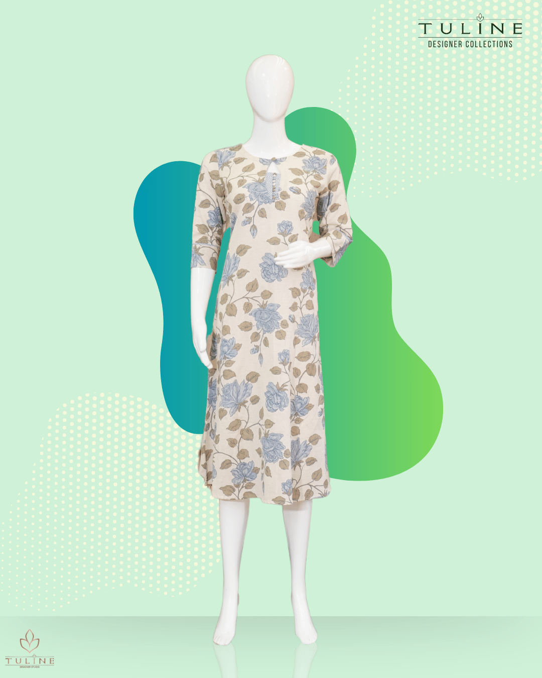 Elegant Floral A-Line Cotton Top - Ivory - Product Code 10343