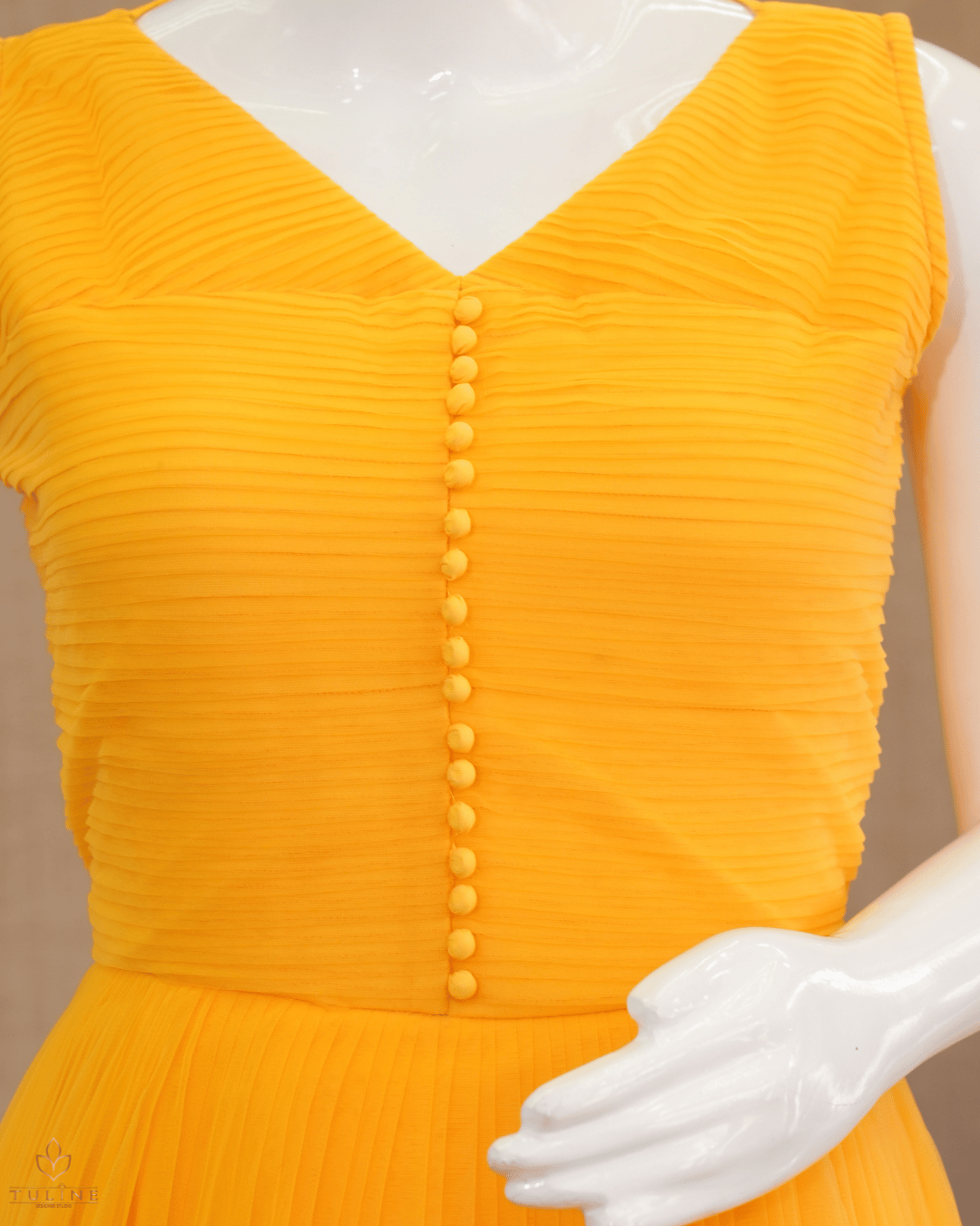 Flowing Yellow Net Gown with Sponge Ball Yoke - Product Code 10302