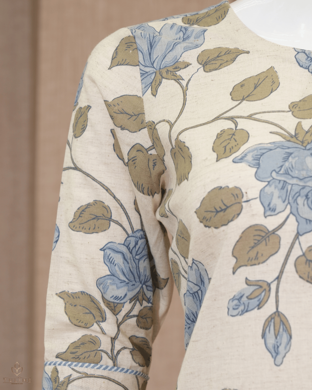 Elegant Floral A-Line Cotton Top - Ivory - Product Code 10343
