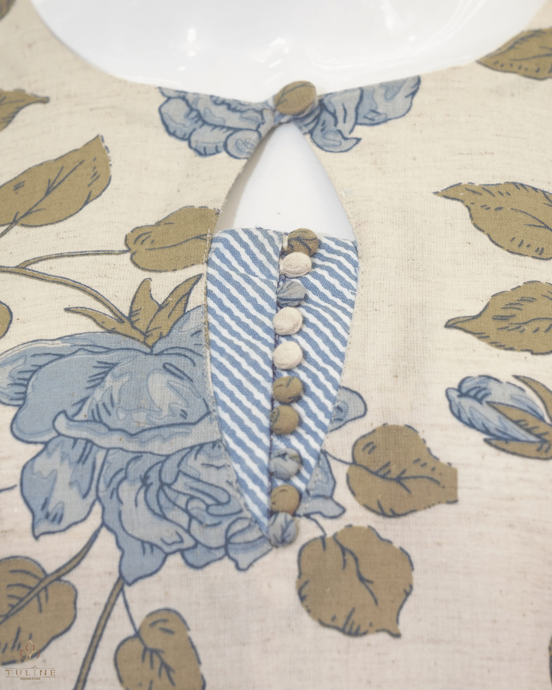 Elegant Floral A-Line Cotton Top - Ivory - Product Code 10343