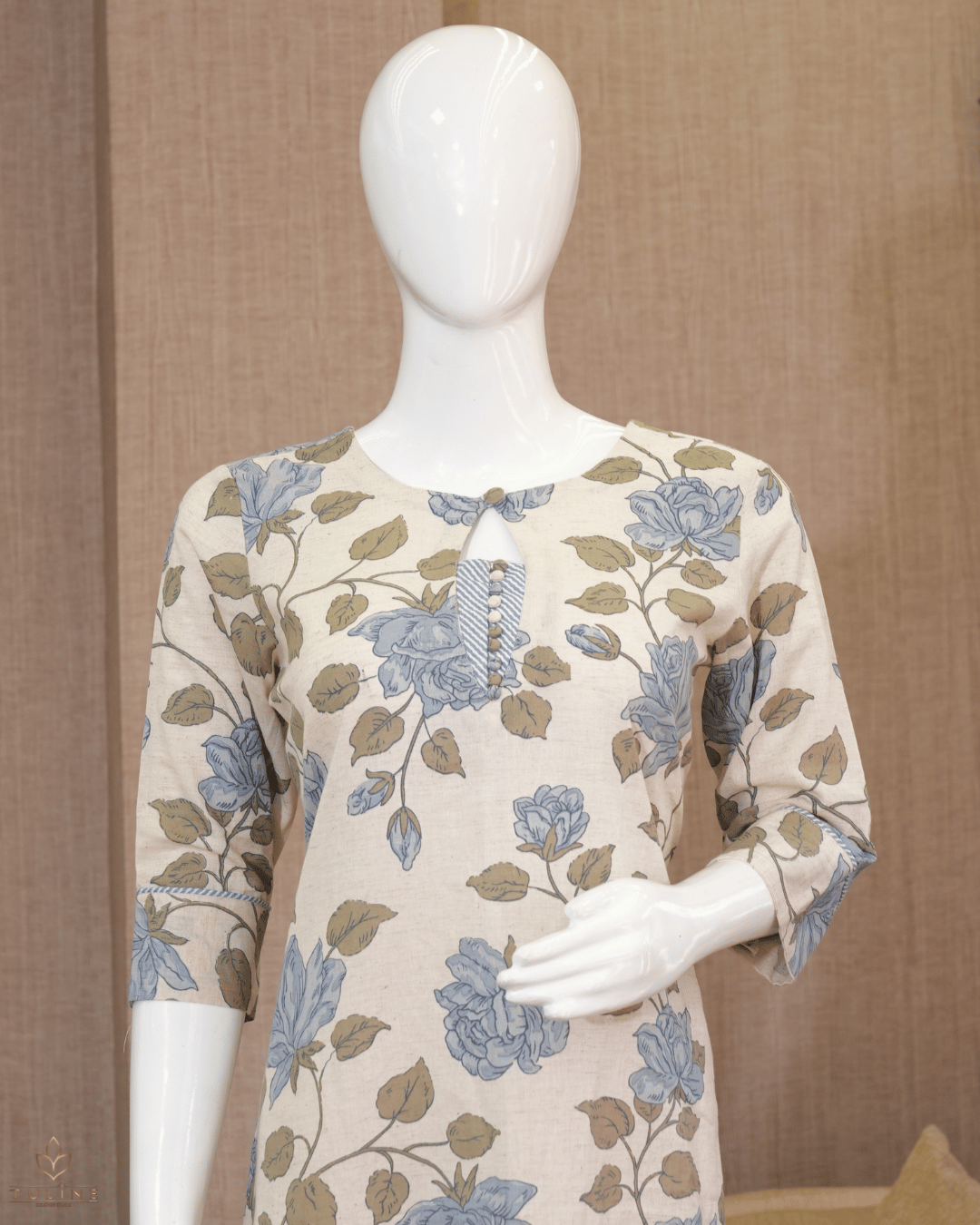 Elegant Floral A-Line Cotton Top - Ivory - Product Code 10343