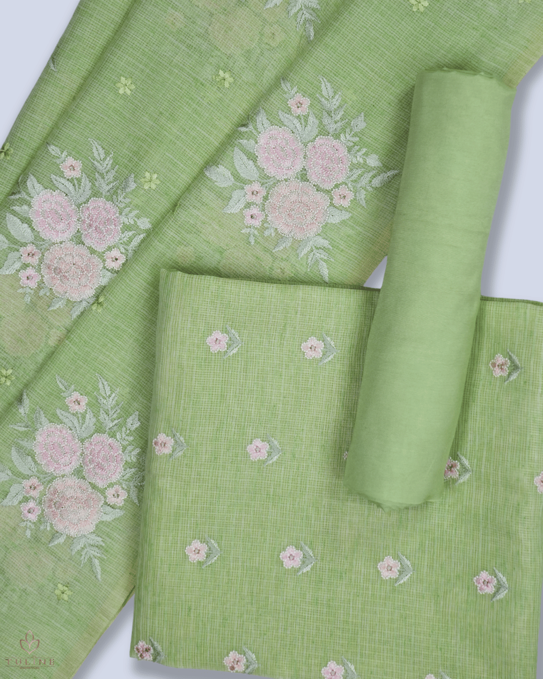 Net Cotton Churidar Material - Sage Green - Product Code 10021