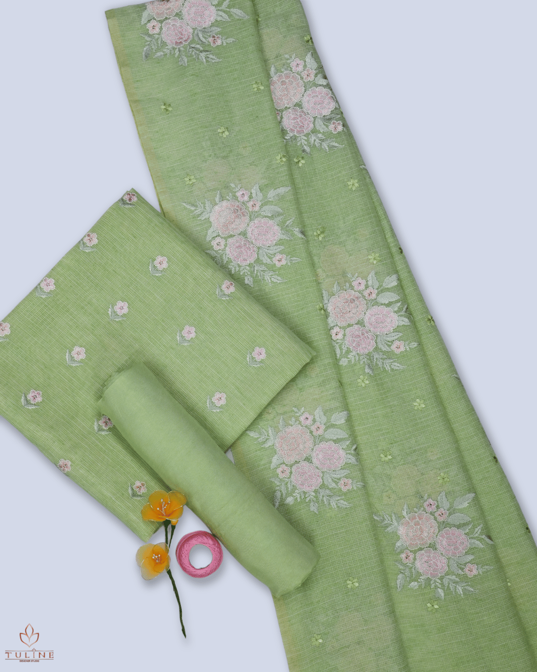 Net Cotton Churidar Material - Sage Green - Product Code 10021
