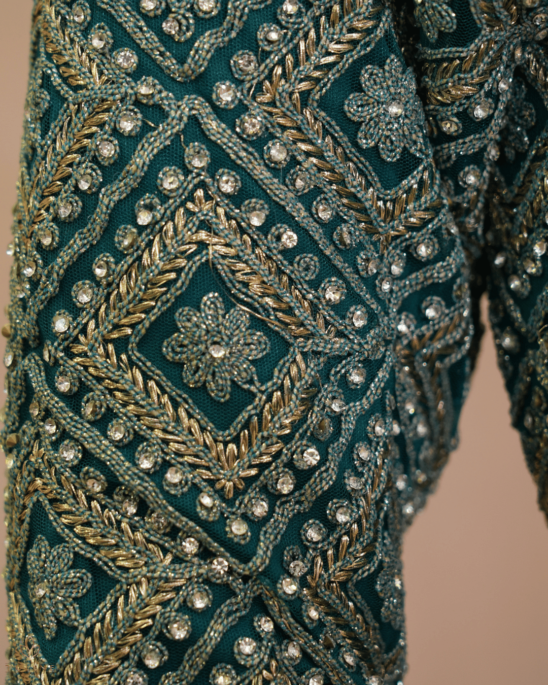 Teal Blue Umbrella Gown with Worked Yoke & Sleeves - Product Code 10304