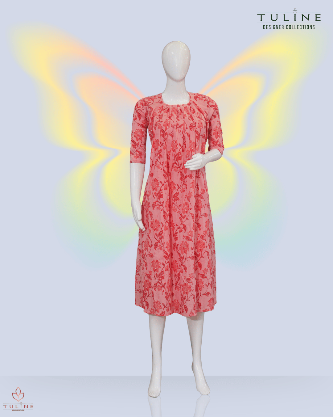 Pleated Cotton Top with Floral Print in Pinkish Rose Hue - Product Code 10348