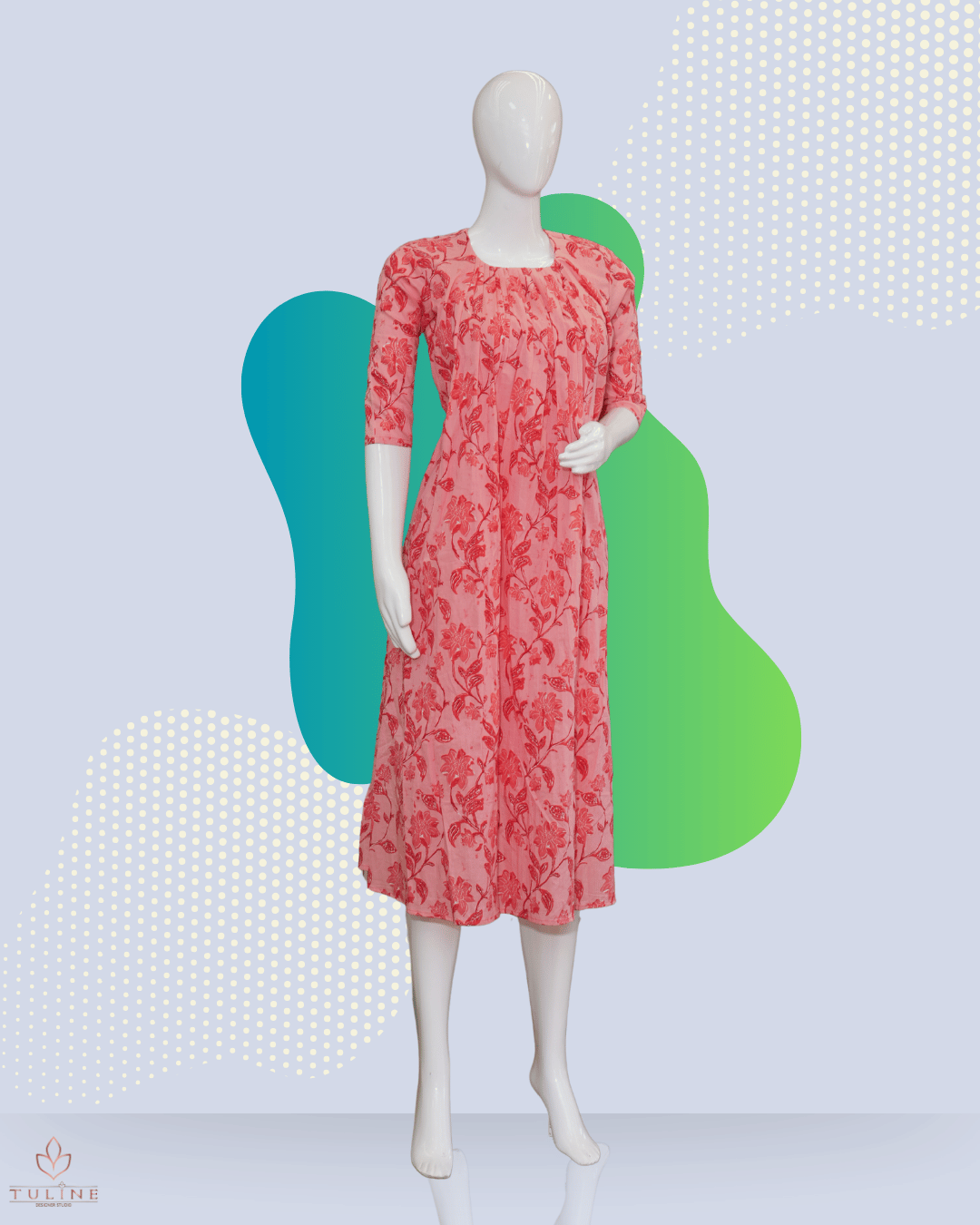 Pleated Cotton Top with Floral Print in Pinkish Rose Hue - Product Code 10348