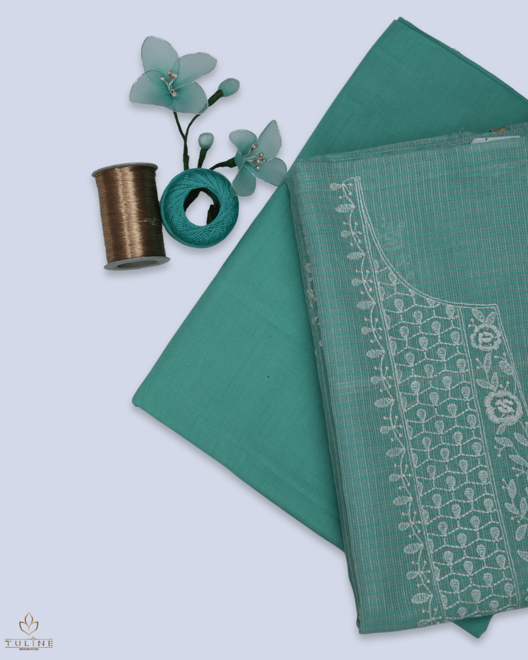 Net Cotton Churidar Material - Soft Cyan - Product Code 10022