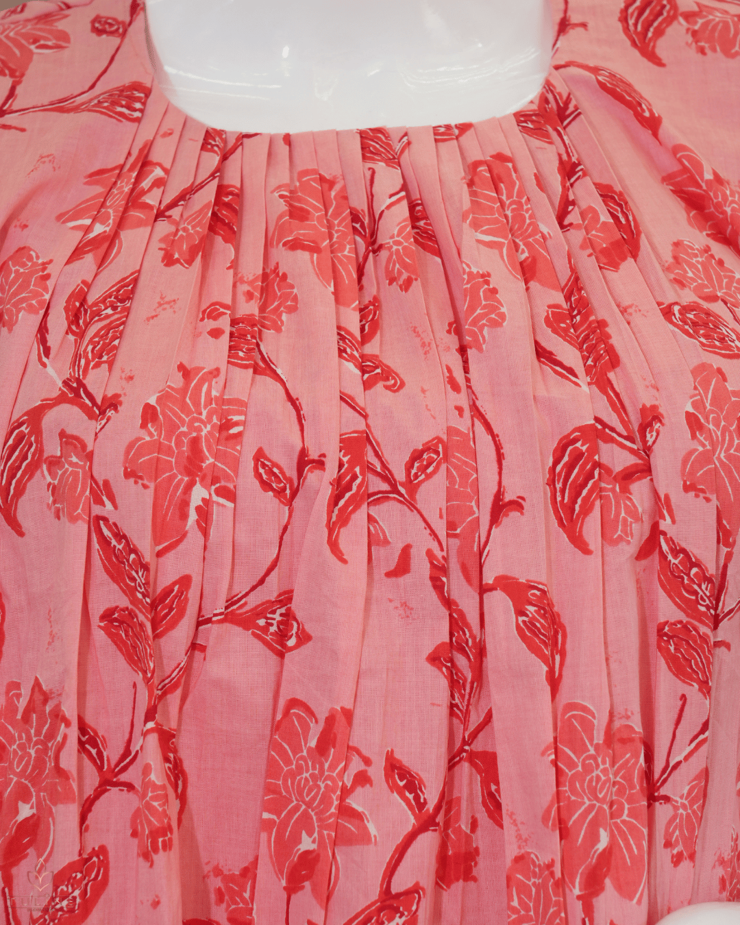 Pleated Cotton Top with Floral Print in Pinkish Rose Hue - Product Code 10348