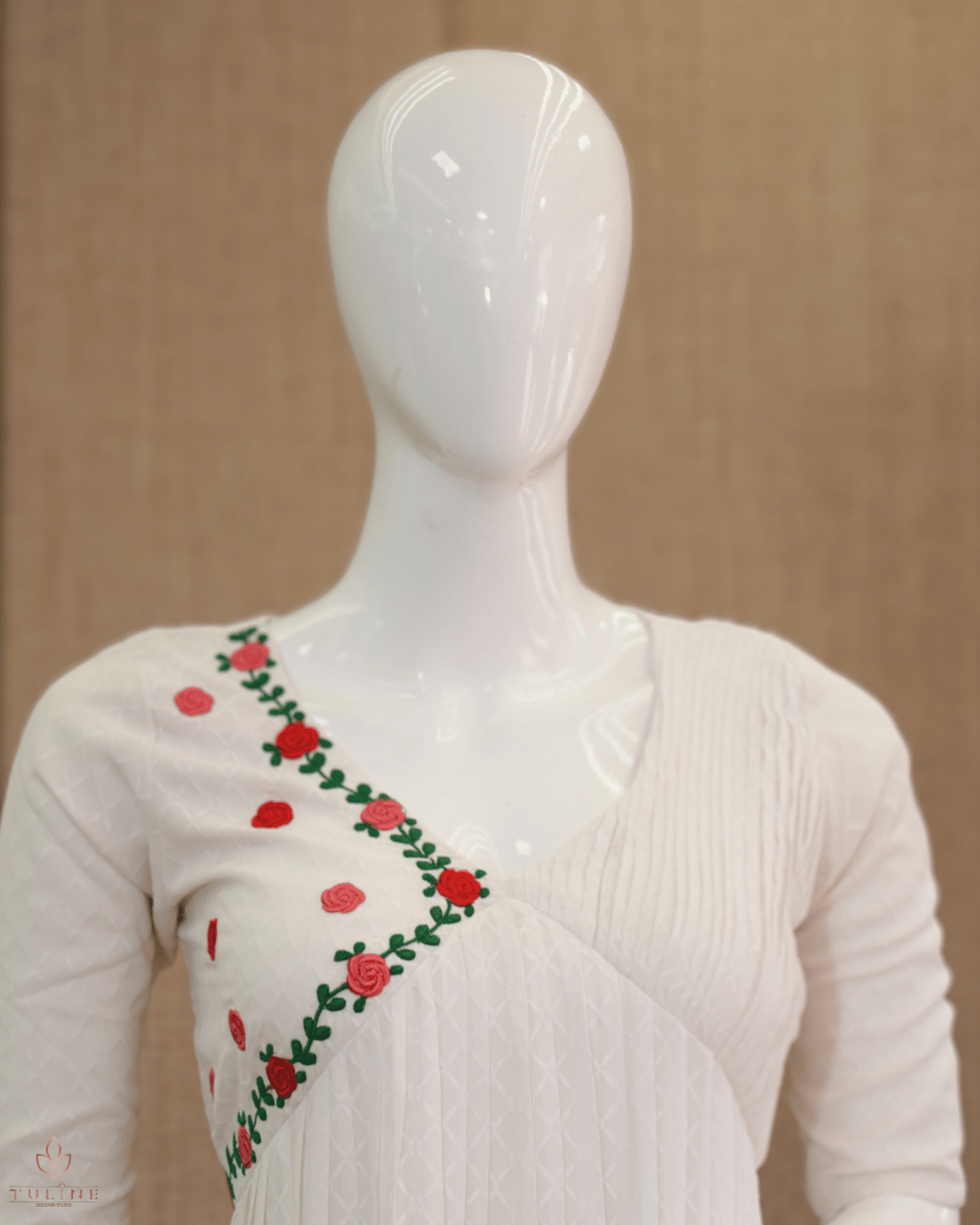 Elegant A-Line Georgette Top in Light Warm Grey with Floral Detailing - Product Code 10307