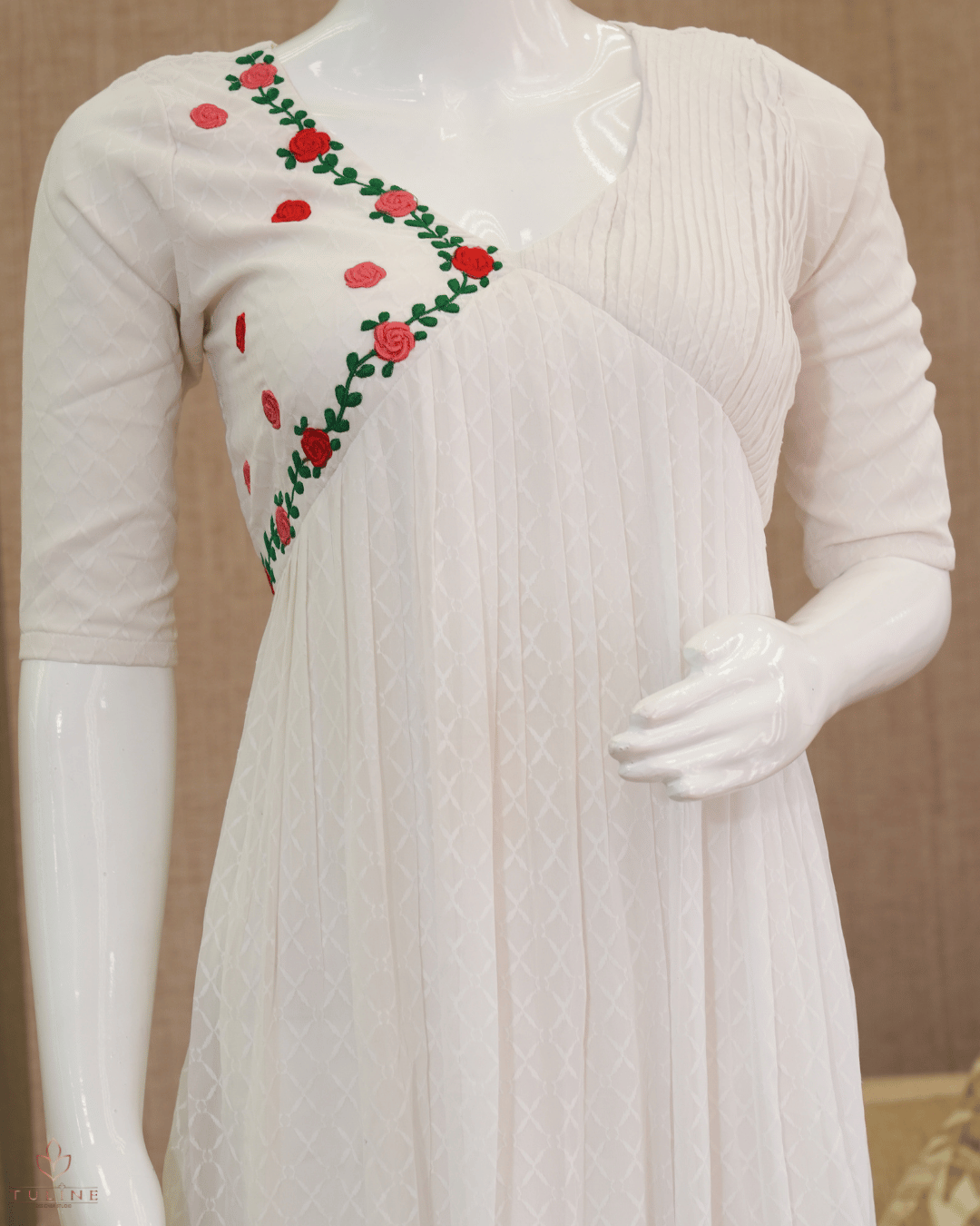 Elegant A-Line Georgette Top in Light Warm Grey with Floral Detailing - Product Code 10307
