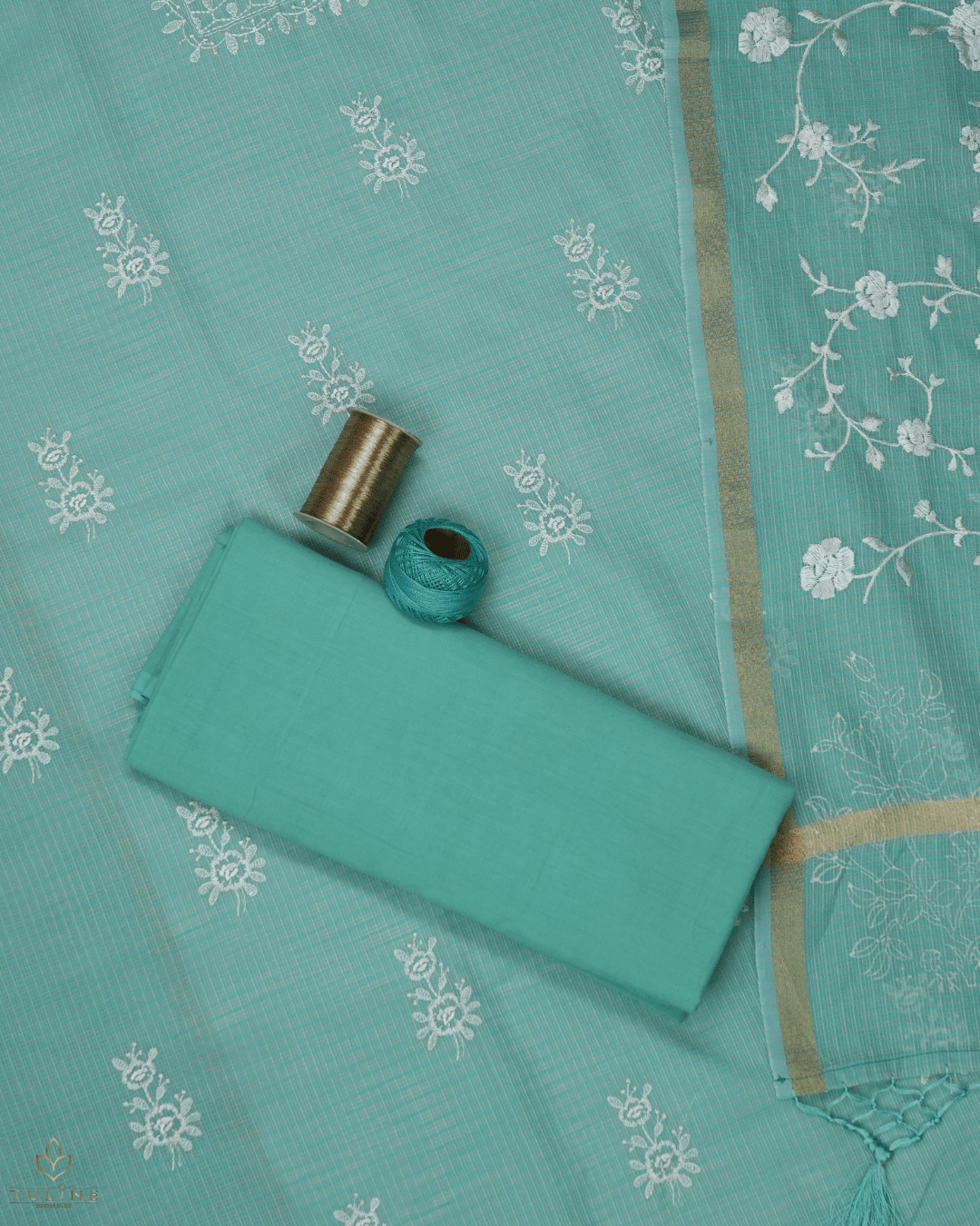 Net Cotton Churidar Material - Soft Cyan - Product Code 10022