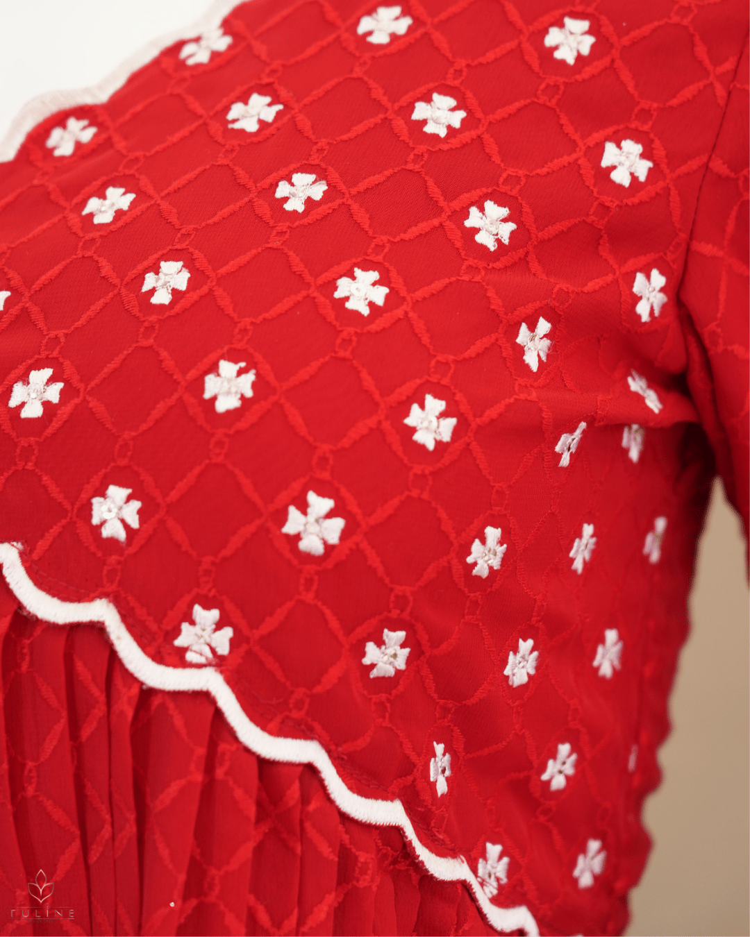 Bright Red Georgette Top with Sequin Yoke & Aliya Cut Design - Product Code 10308