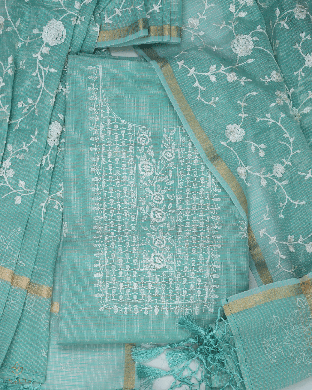 Net Cotton Churidar Material - Soft Cyan - Product Code 10022