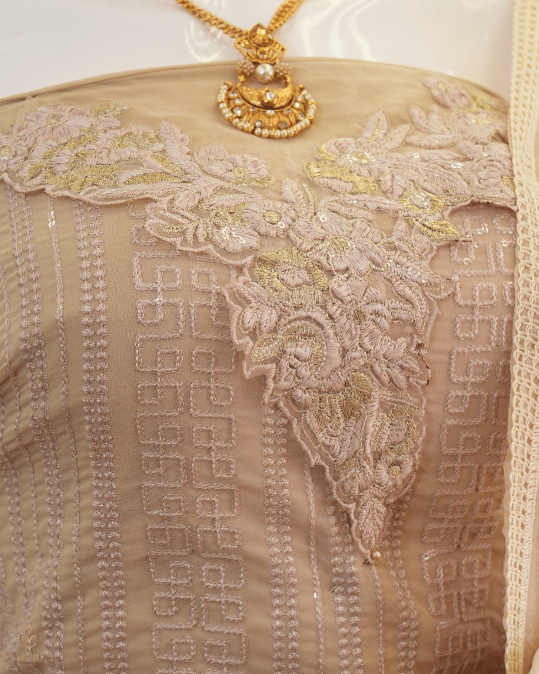 Chiffon Churidar Material - Beige - Product Code 10219