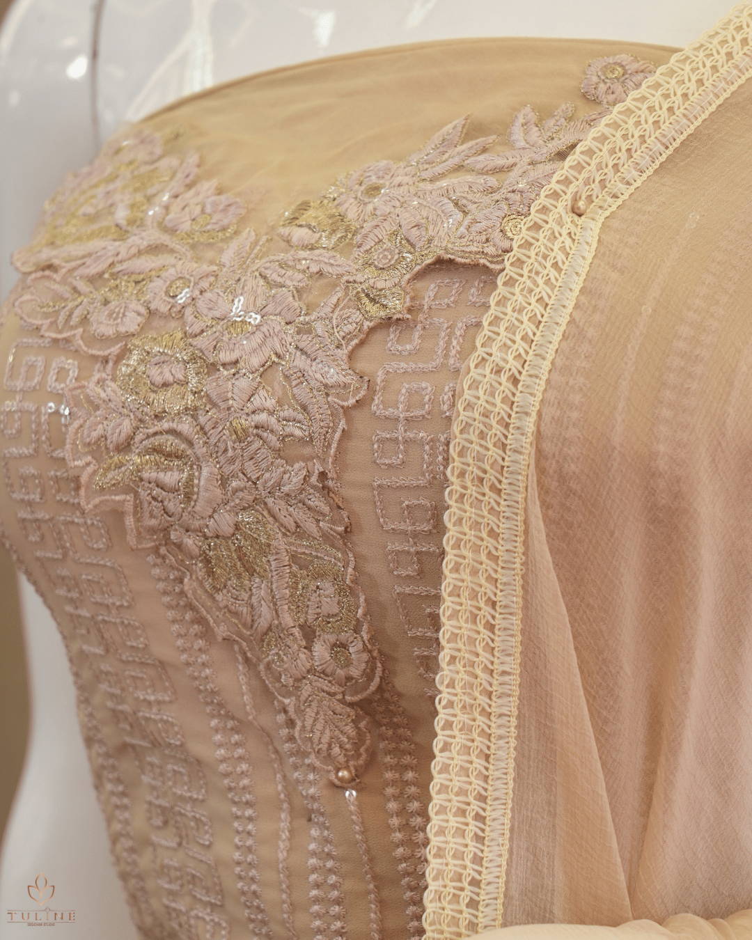Chiffon Churidar Material - Beige - Product Code 10219