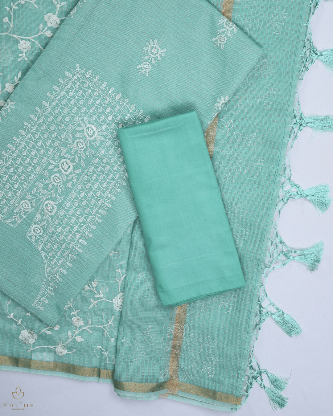 Net Cotton Churidar Material - Soft Cyan - Product Code 10022