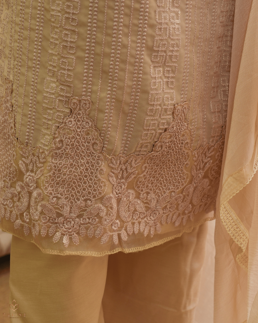 Chiffon Churidar Material - Beige - Product Code 10219