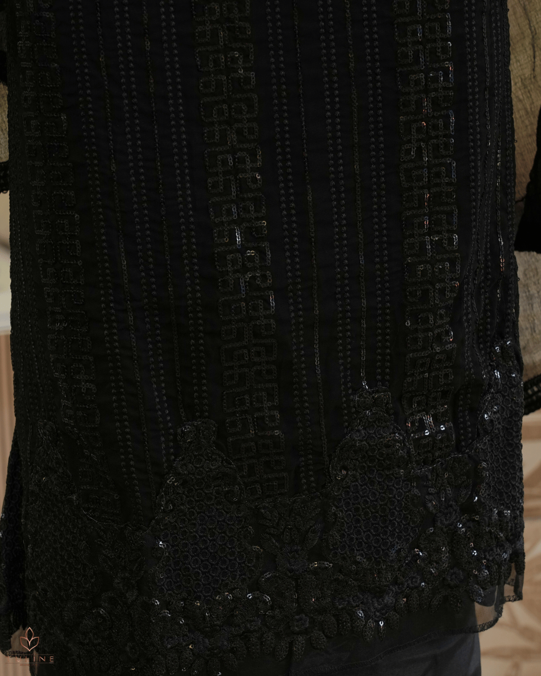 Chiffon Churidar Material - Black - Product Code 10220