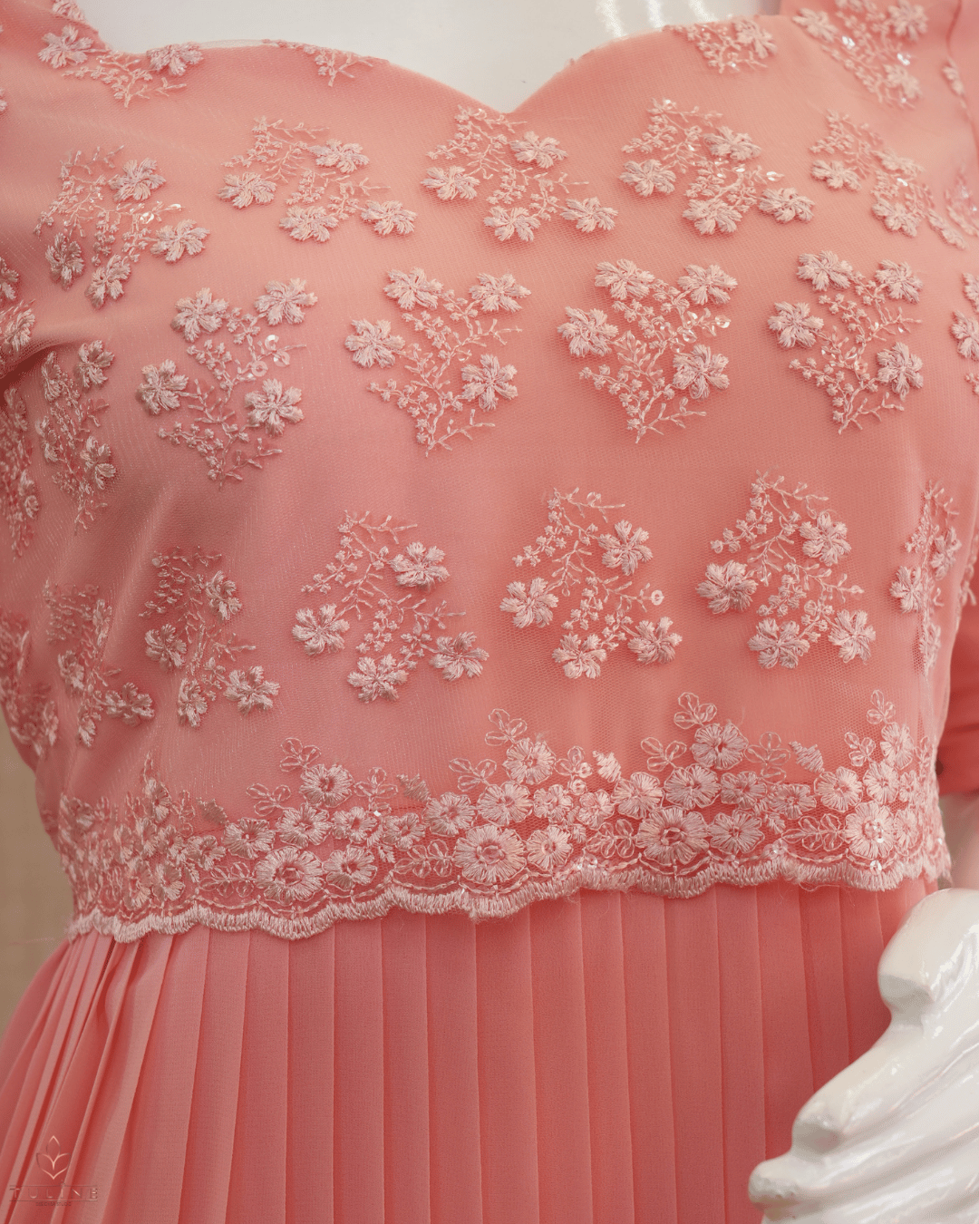 Peach Rose Embroidered Georgette A-Line Top - Product Code 10311