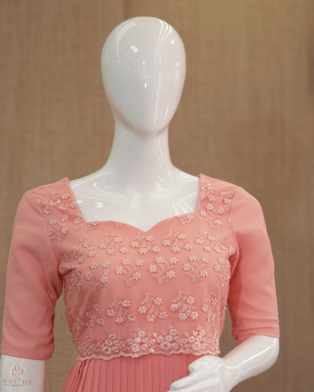 Peach Rose Embroidered Georgette A-Line Top - Product Code 10311