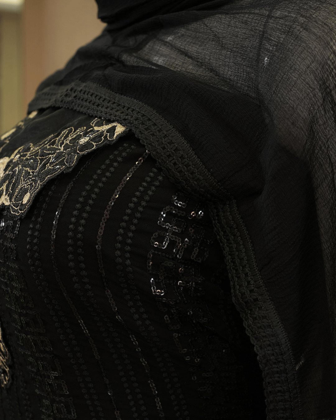 Chiffon Churidar Material - Black - Product Code 10220