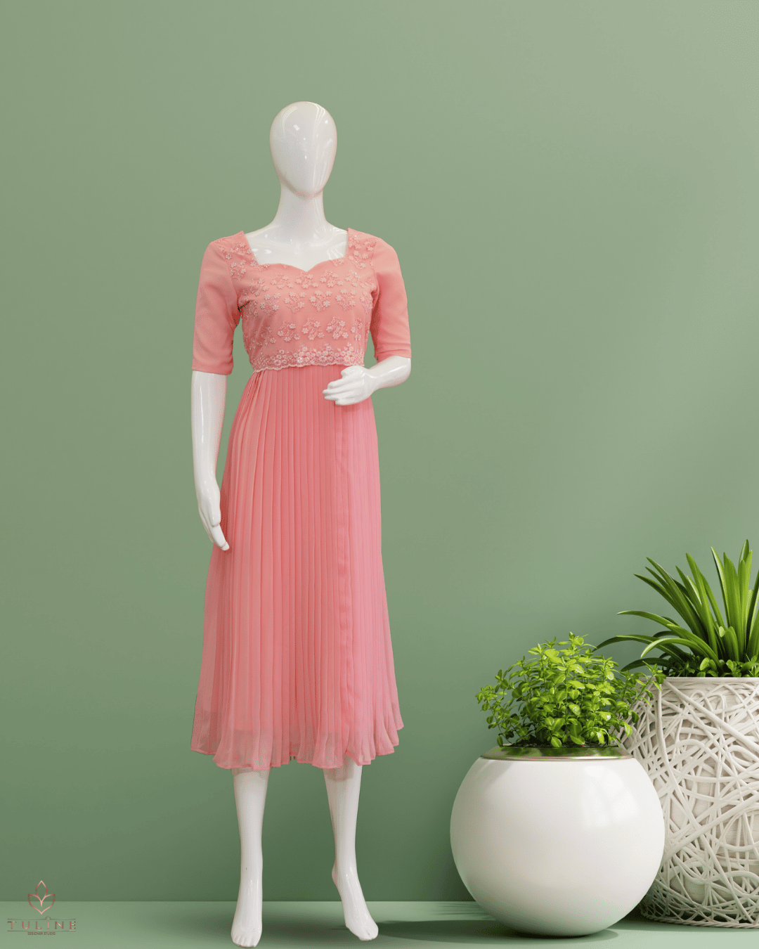 Peach Rose Embroidered Georgette A-Line Top - Product Code 10311