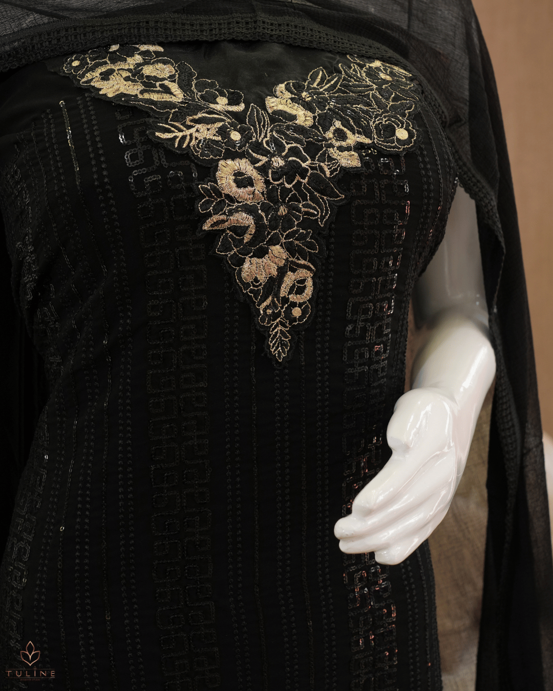 Chiffon Churidar Material - Black - Product Code 10220