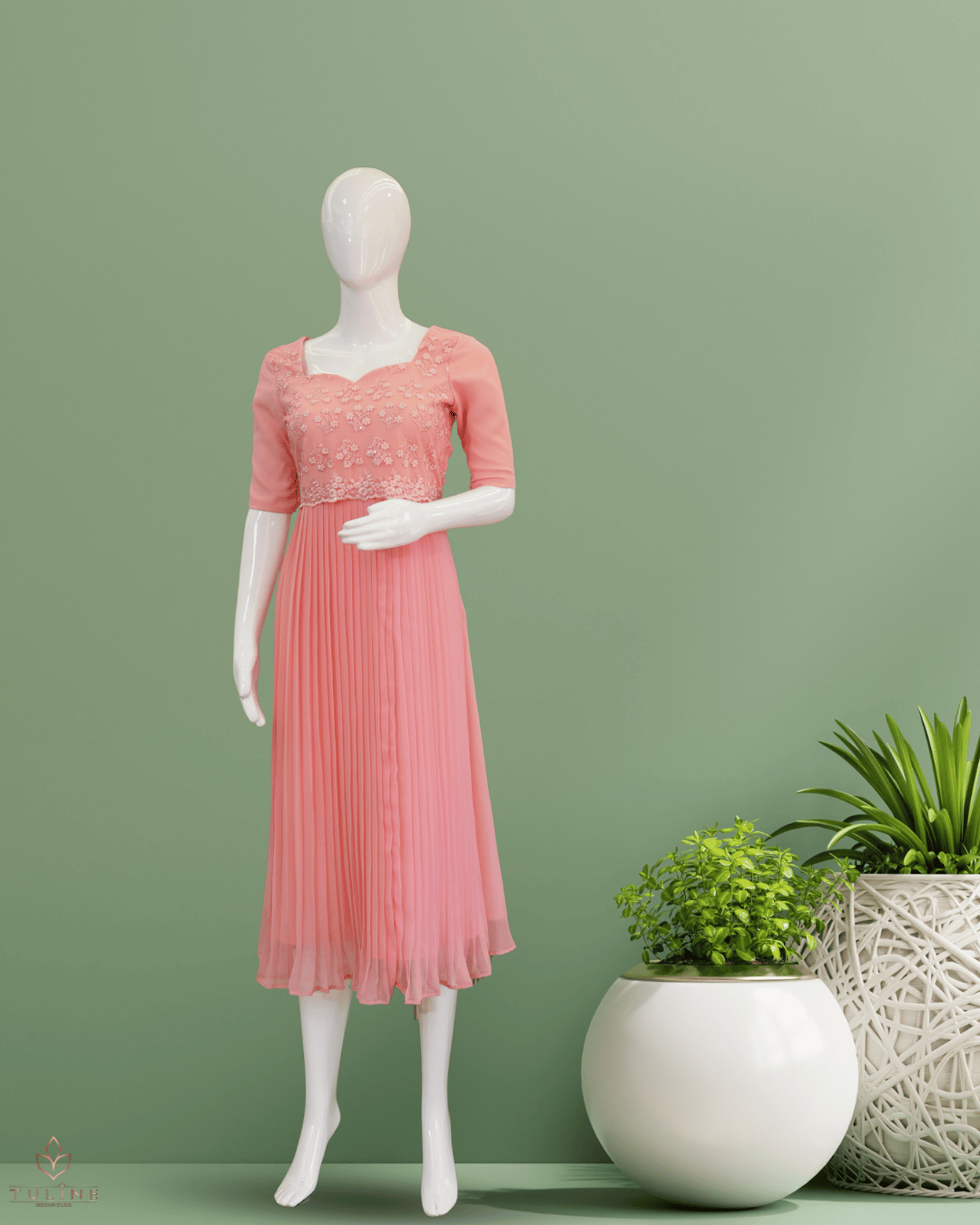 Peach Rose Embroidered Georgette A-Line Top - Product Code 10311