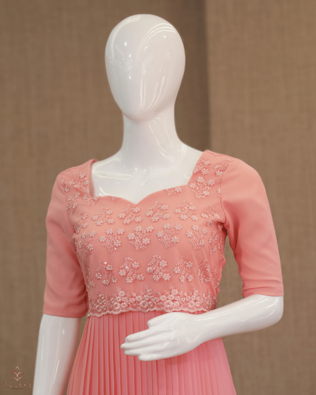 Peach Rose Embroidered Georgette A-Line Top - Product Code 10311