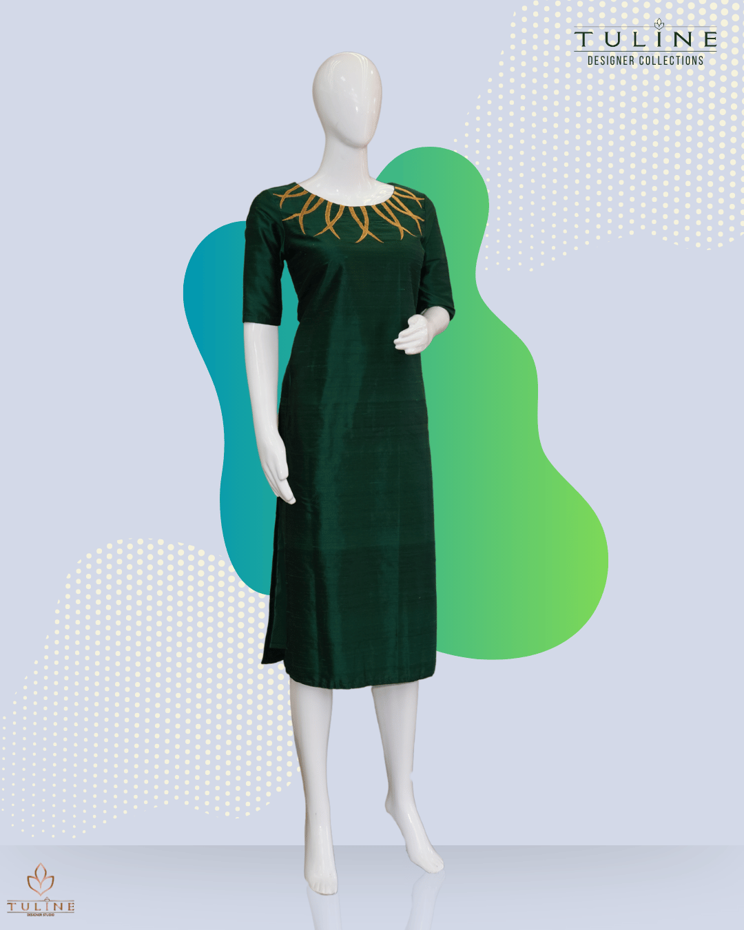 Slitted Top – Raw Silk with Golden Machine Embroidery - Product Code 10353