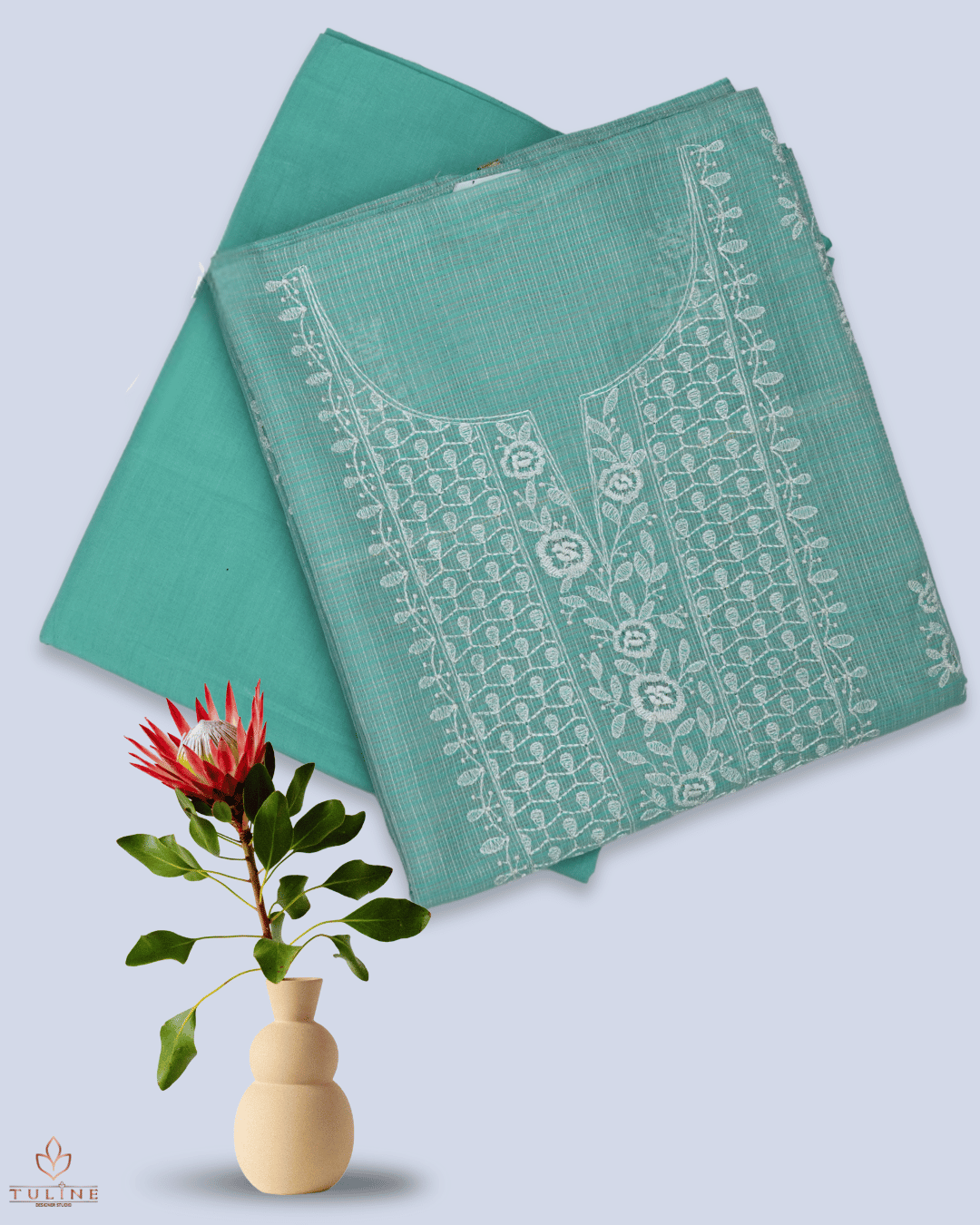 Net Cotton Churidar Material - Soft Cyan - Product Code 10022