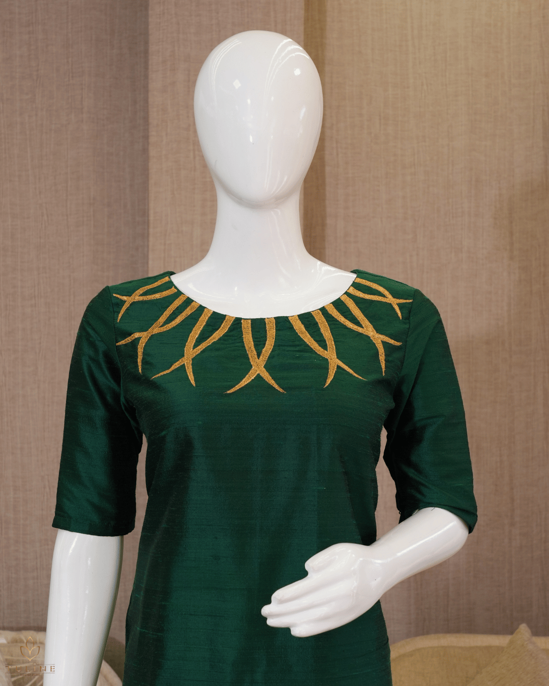 Slitted Top – Raw Silk with Golden Machine Embroidery - Product Code 10353