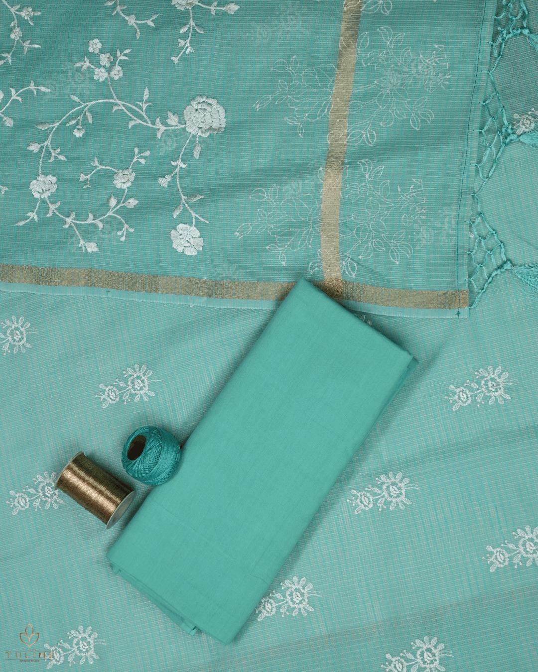 Net Cotton Churidar Material - Soft Cyan - Product Code 10022