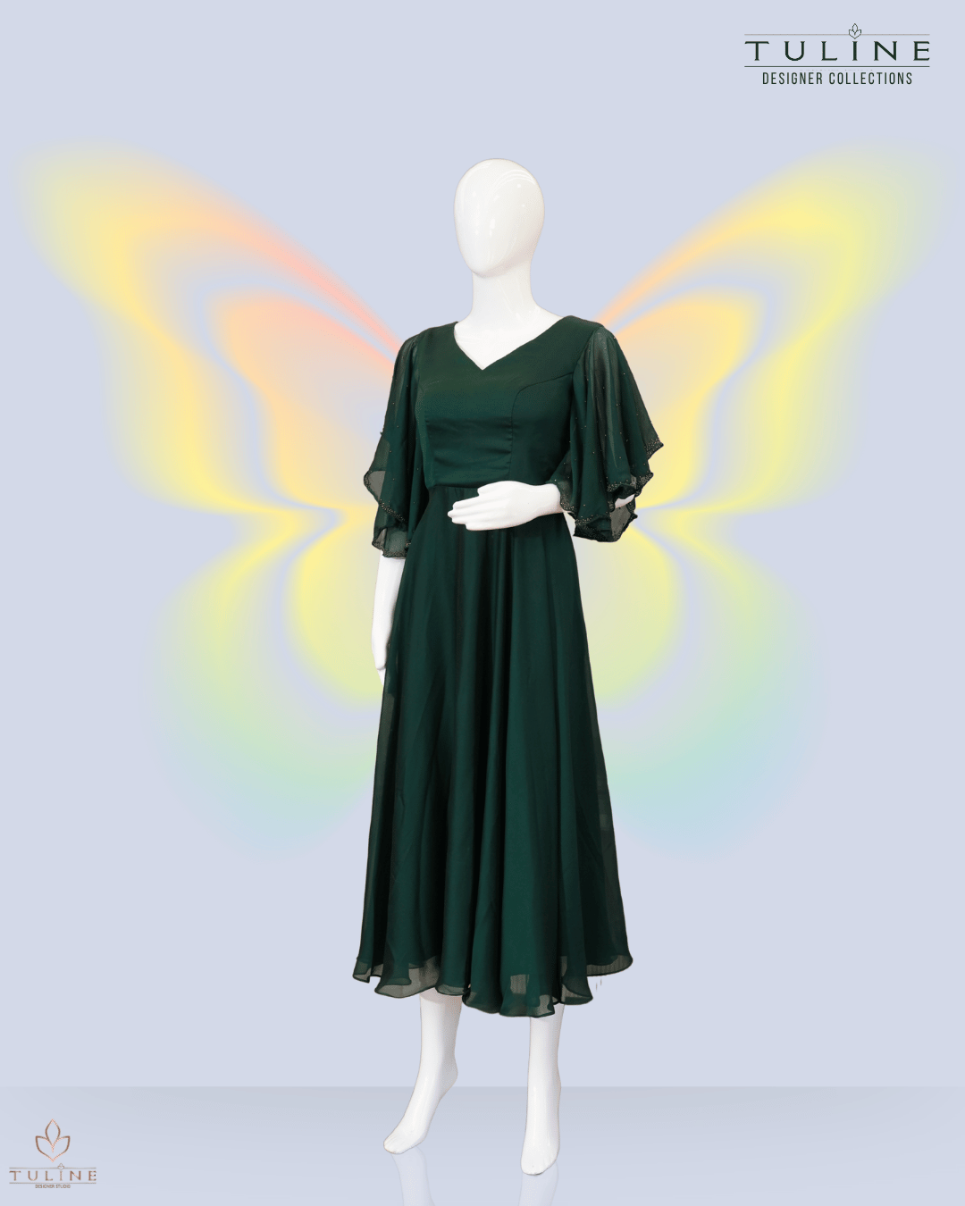 Umbrella Top in Glazing Chiffon- Deep Forest Green - Product Code 10329