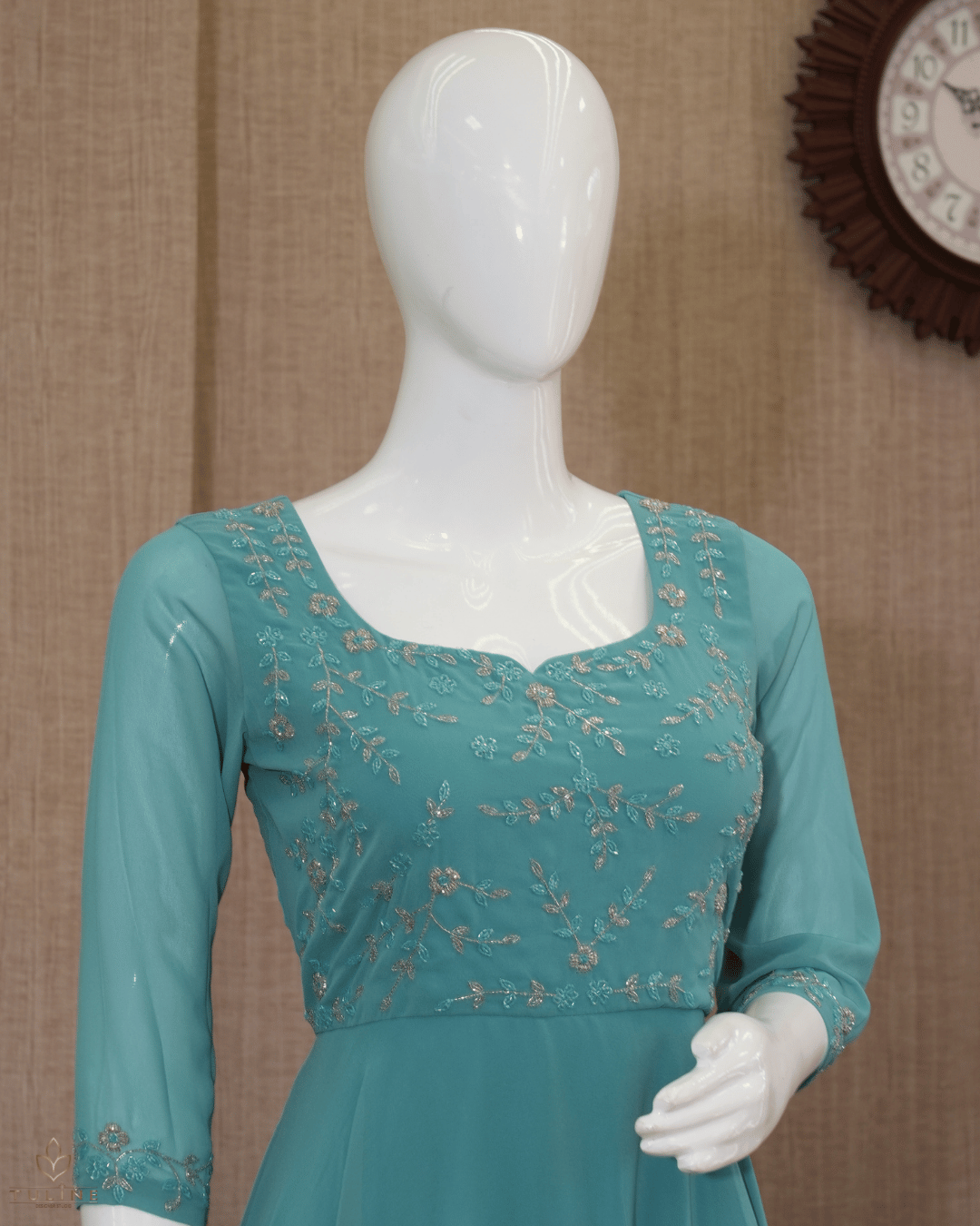 Anarkali in Light Teal Blue Chiffon - Product Code 10331