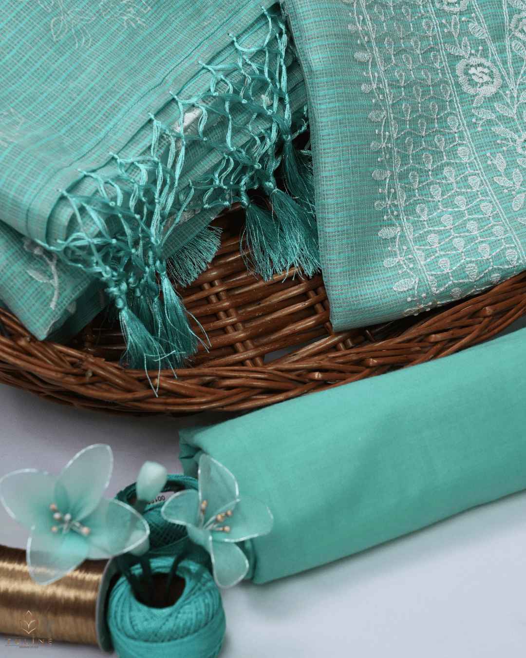 Net Cotton Churidar Material - Soft Cyan - Product Code 10022