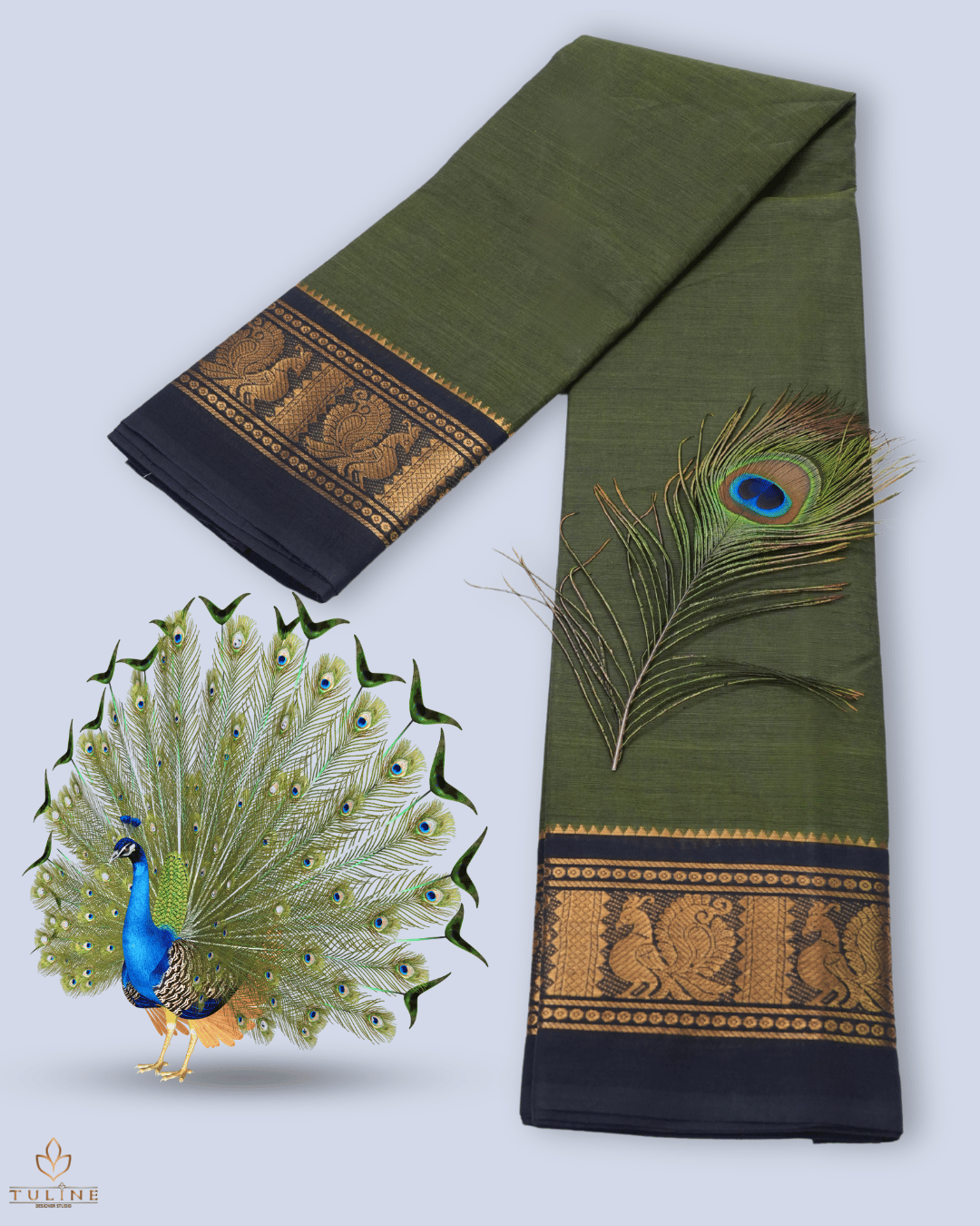 Cotton Saree - Dark Olive Green - Product Code 10031