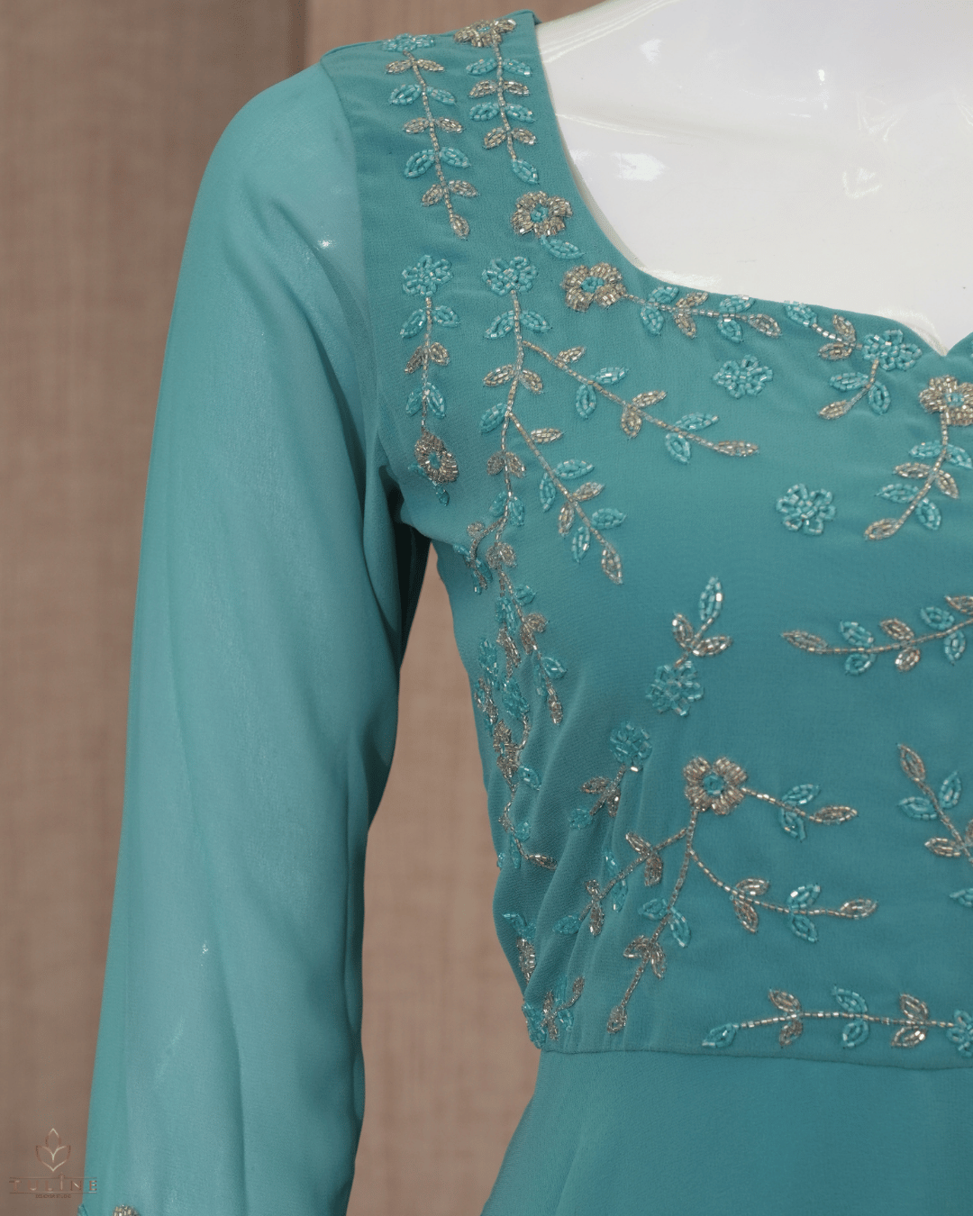 Anarkali in Light Teal Blue Chiffon - Product Code 10331