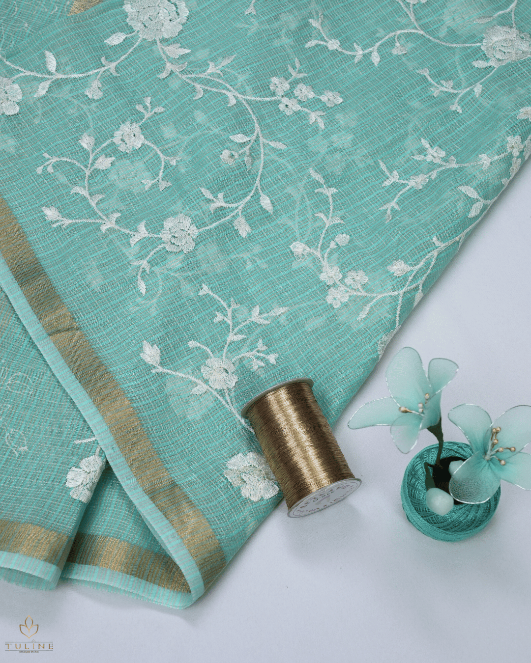 Net Cotton Churidar Material - Soft Cyan - Product Code 10022