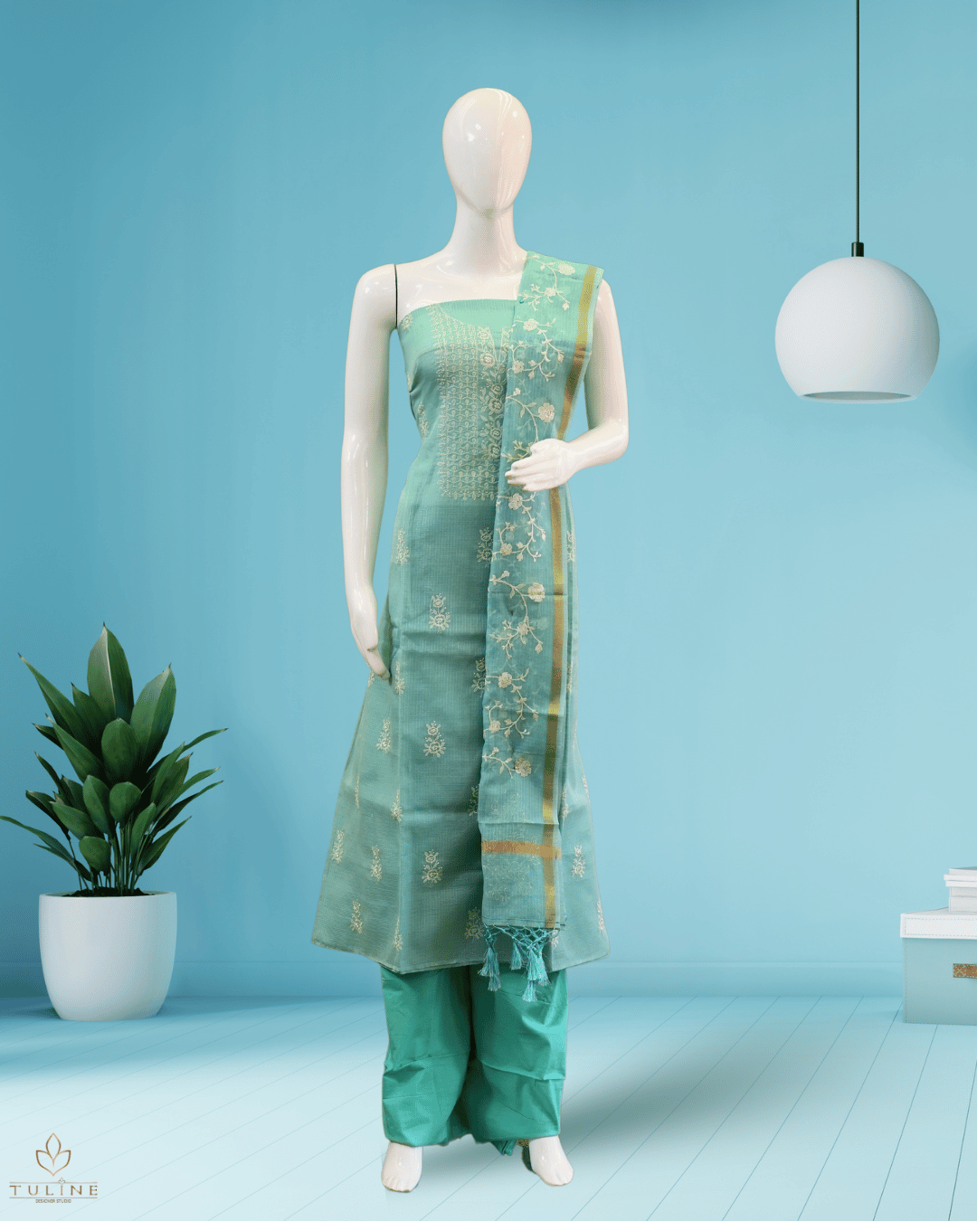 Net Cotton Churidar Material - Soft Cyan - Product Code 10022