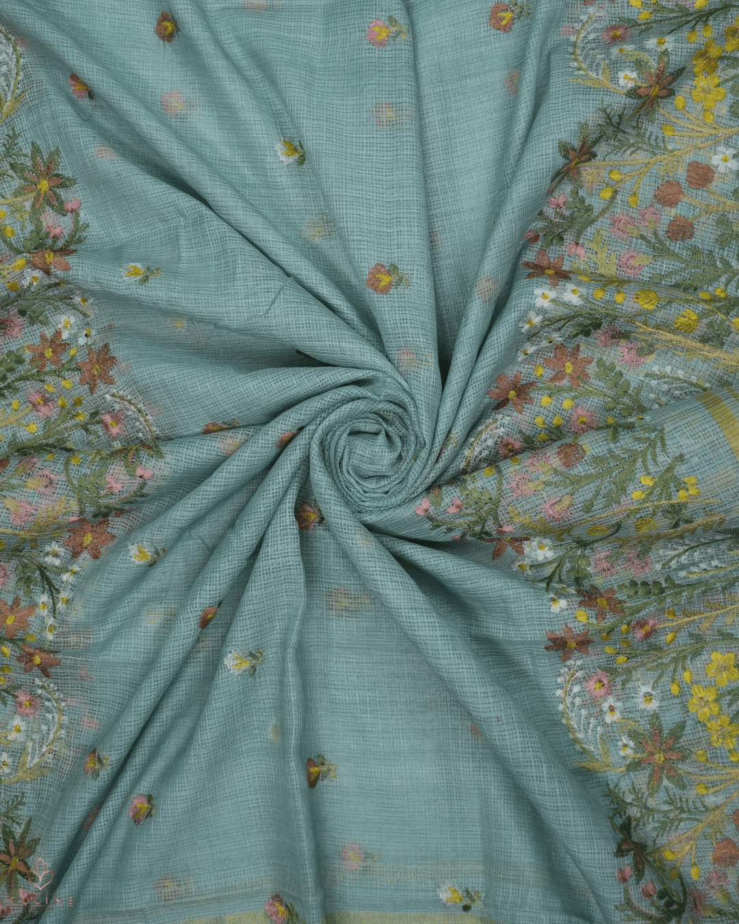 Net Cotton Churidar Material - Greyish Green - Product Code 10018