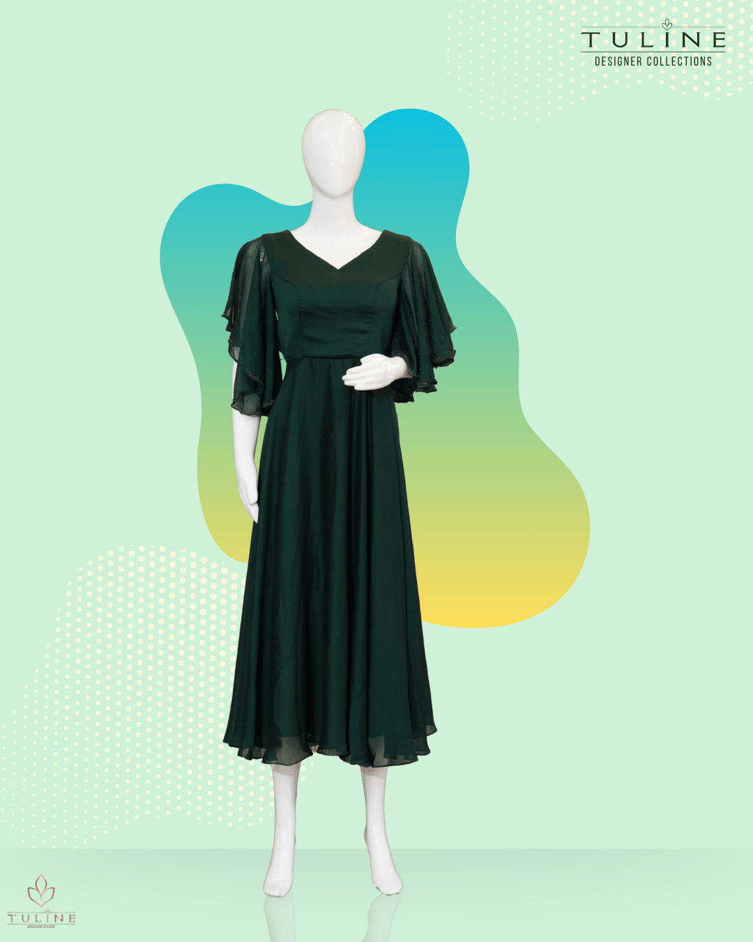 Umbrella Top in Glazing Chiffon- Deep Forest Green - Product Code 10329