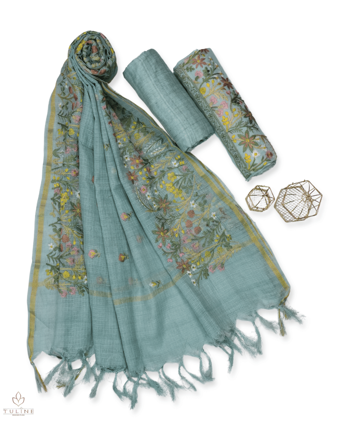 Net Cotton Churidar Material - Greyish Green - Product Code 10018