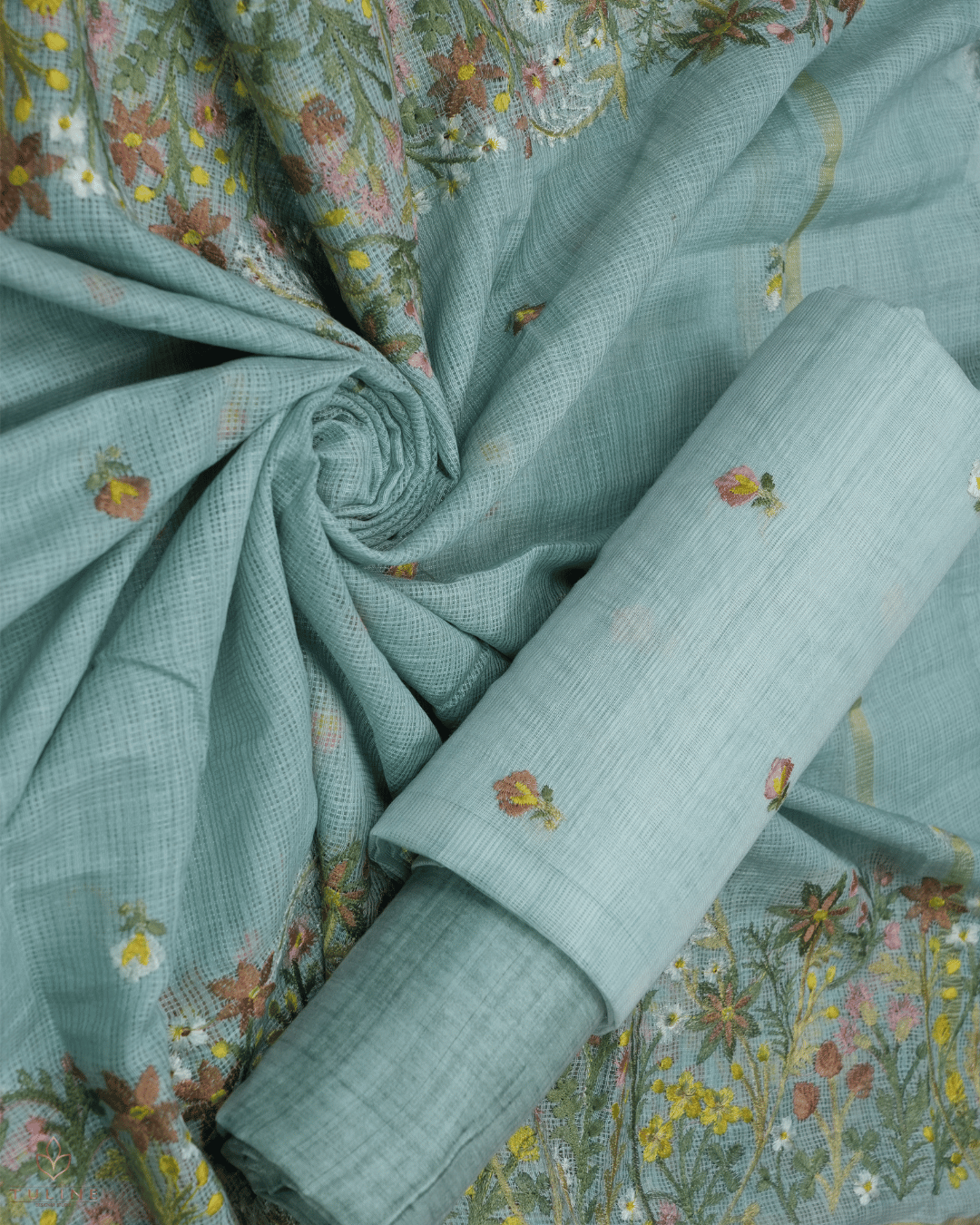 Net Cotton Churidar Material - Greyish Green - Product Code 10018