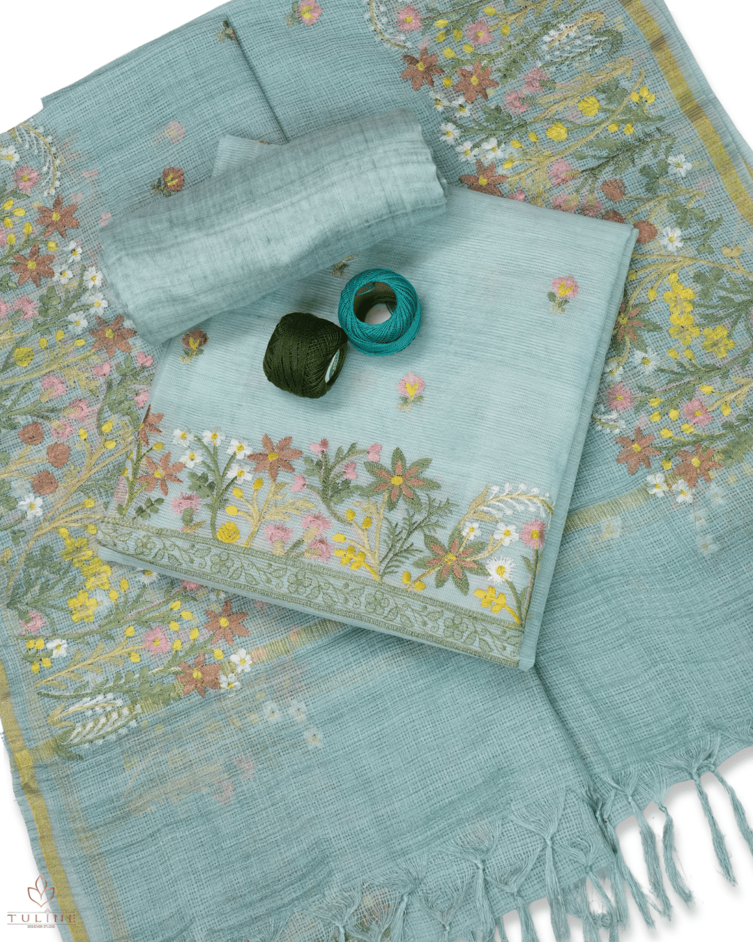 Net Cotton Churidar Material - Greyish Green - Product Code 10018