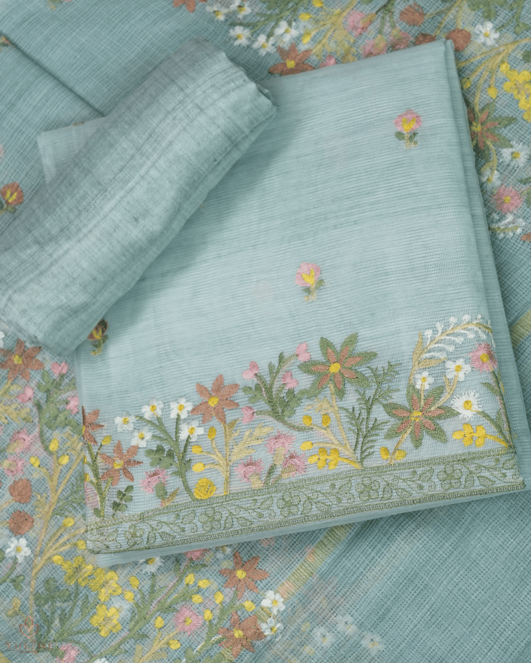Net Cotton Churidar Material - Greyish Green - Product Code 10018