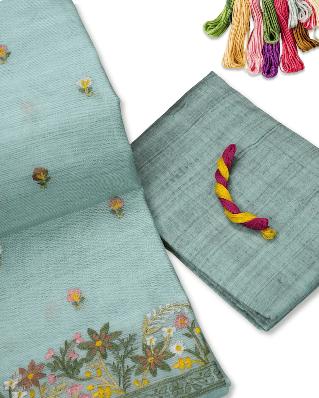 Net Cotton Churidar Material - Greyish Green - Product Code 10018
