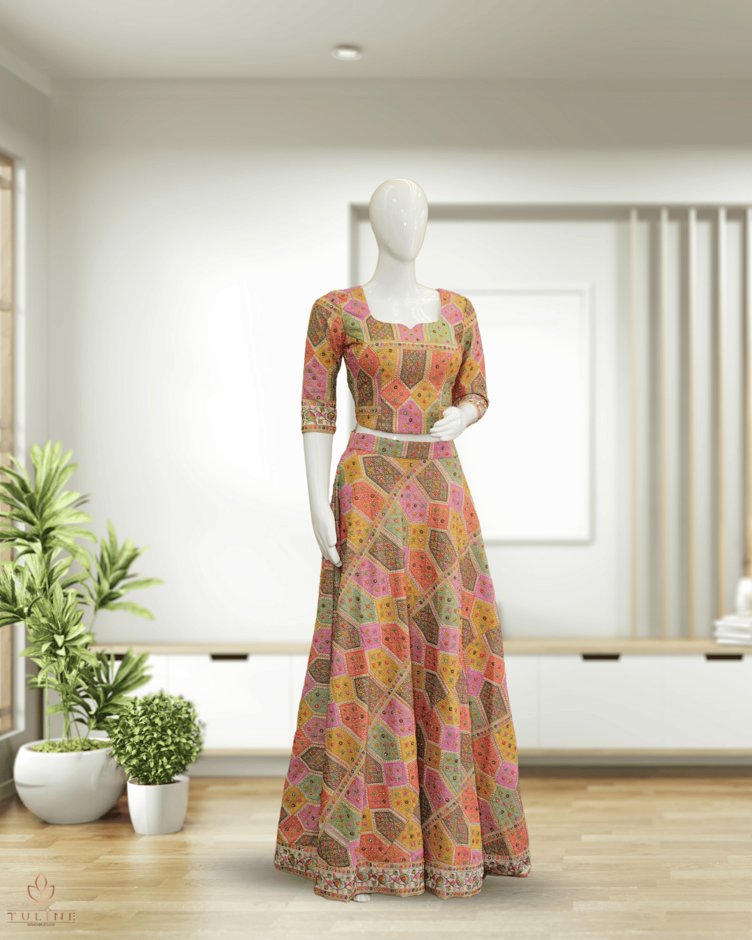 Vibrant Multi-Color Thread & Stone Work Gagra Set (Large)- Product Code 10297