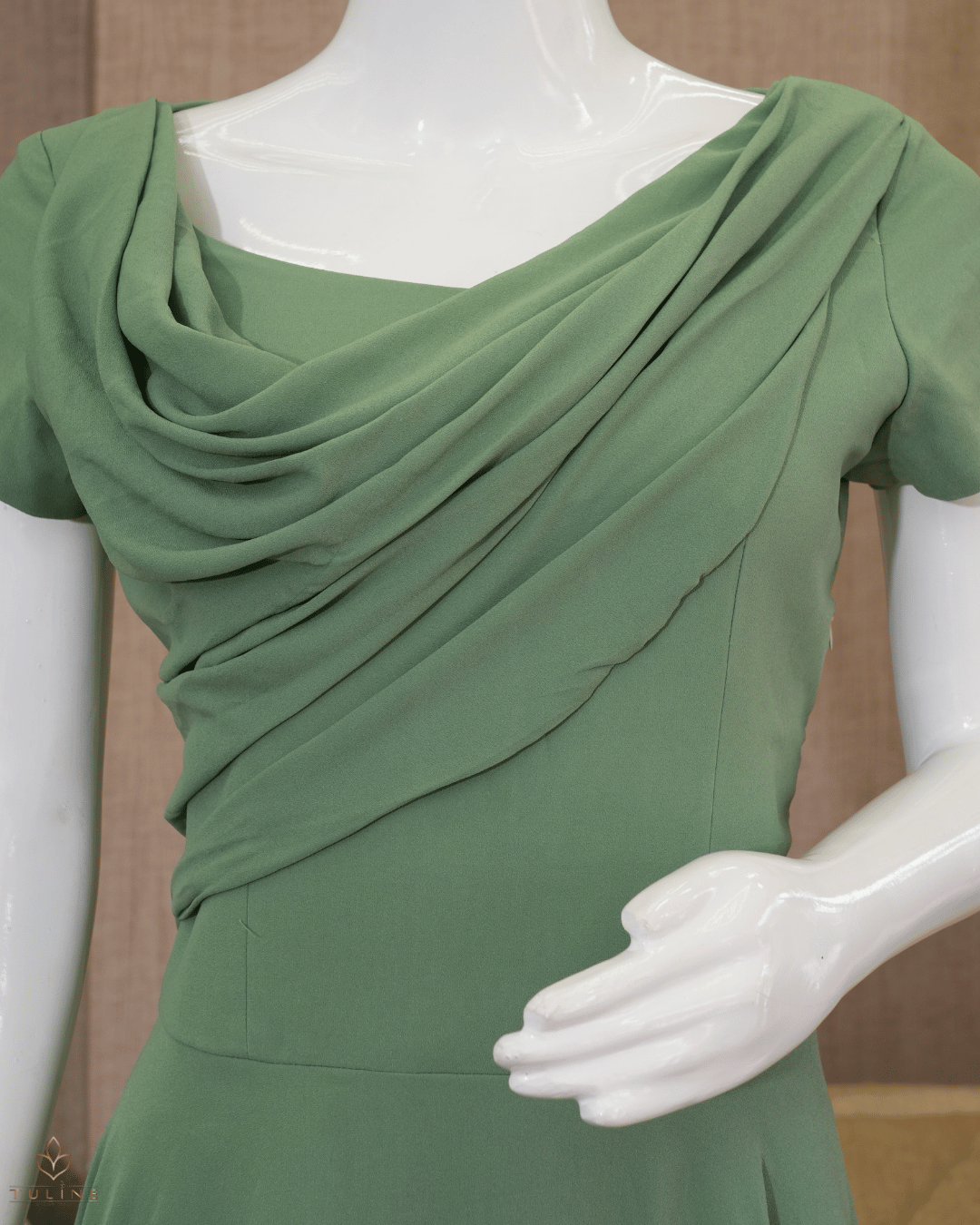 Chiffon Umbrella Gown with Yoke Draping – Granite Green - Product Code 10335